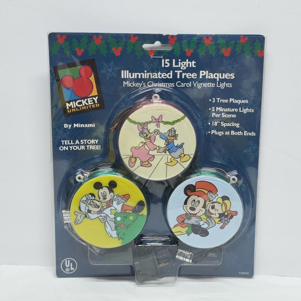 Disney Mickey’s Christmas Carol Tree Plaque Lights 15 Light Set Mickey Unlimited